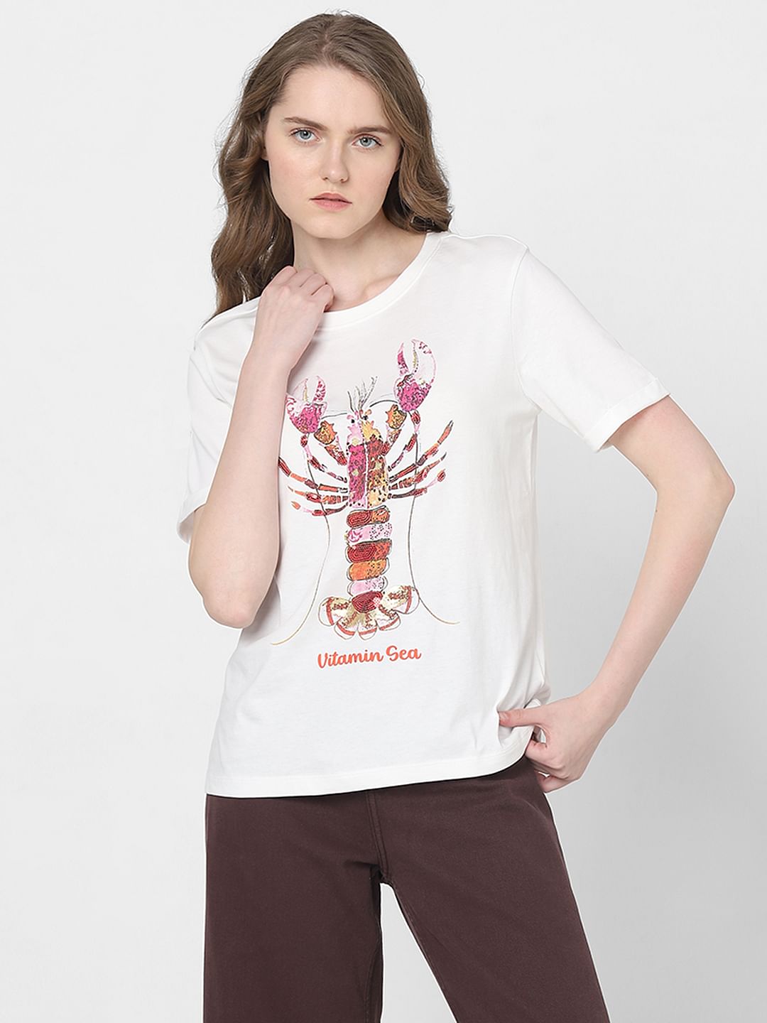 White Lobster Print T-Shirt