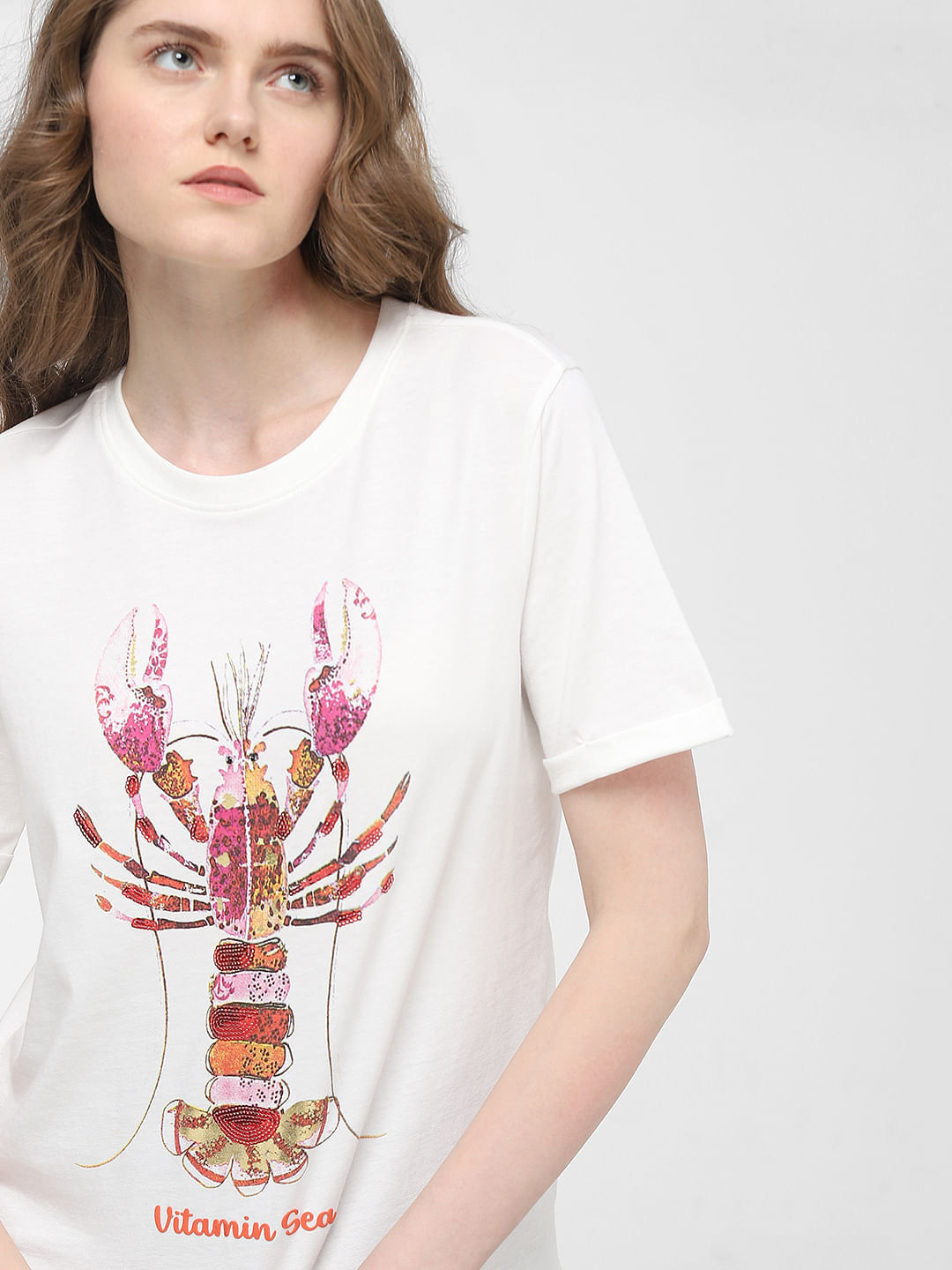 White Lobster Print T-Shirt