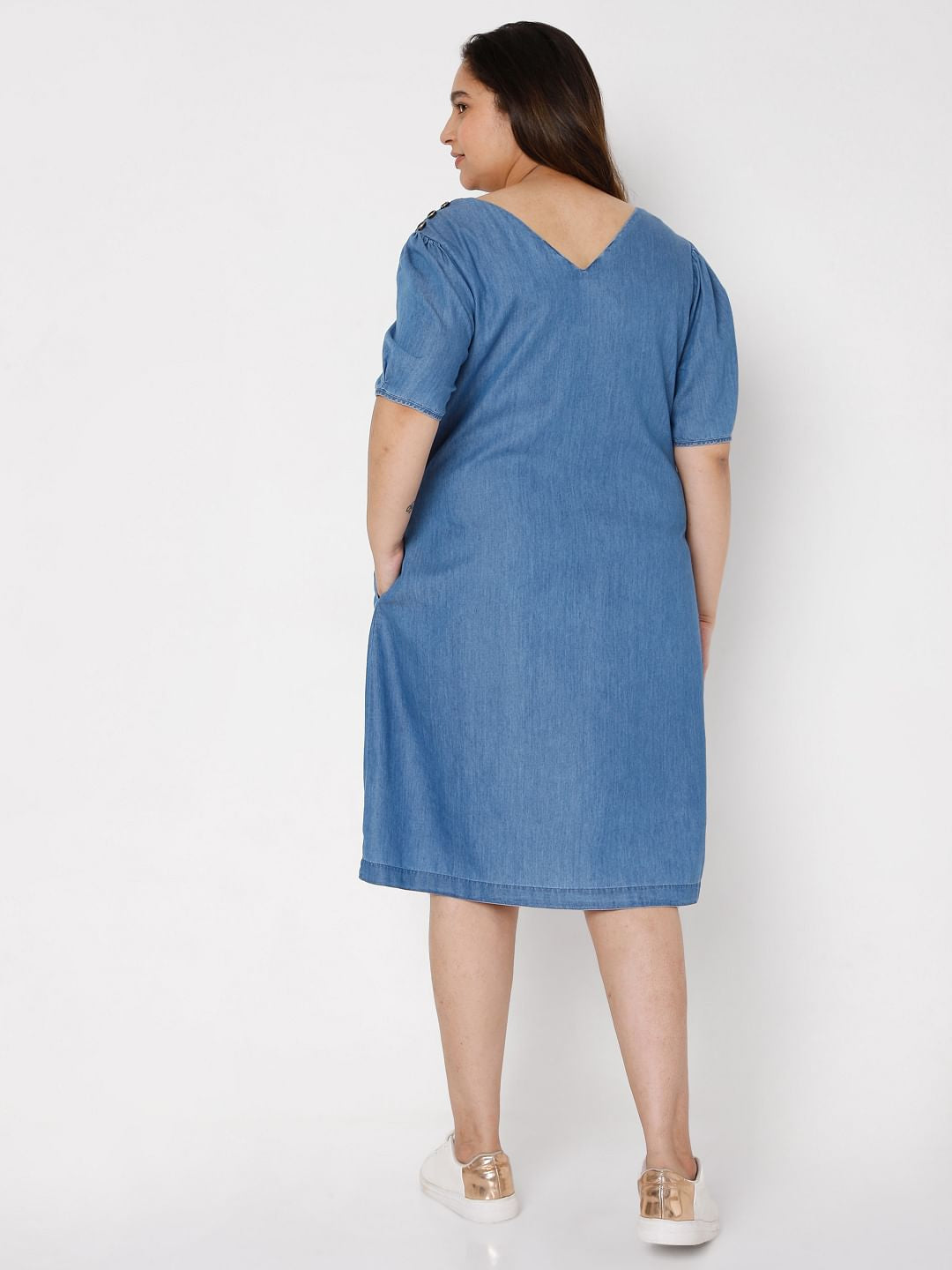 Curve Blue Denim Shift Dress
