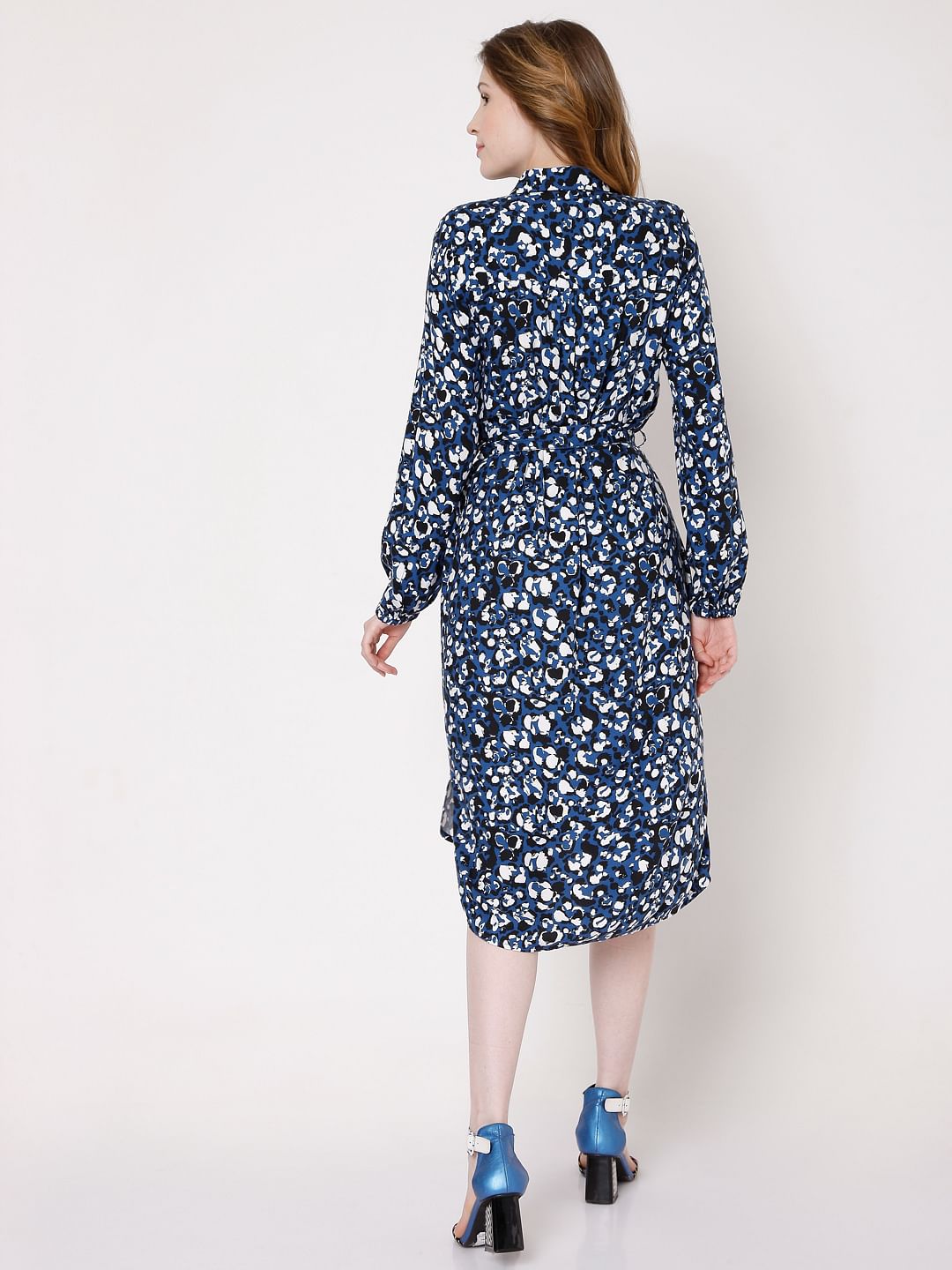 Blue Abstract Print Shirt Dress
