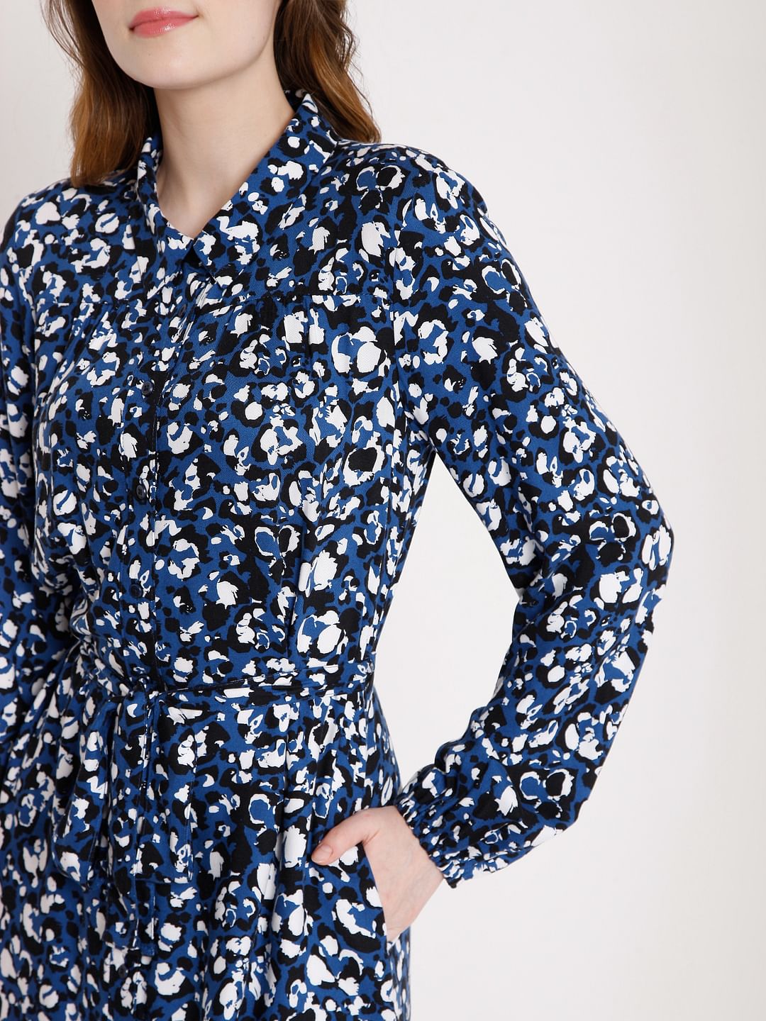 Blue Abstract Print Shirt Dress