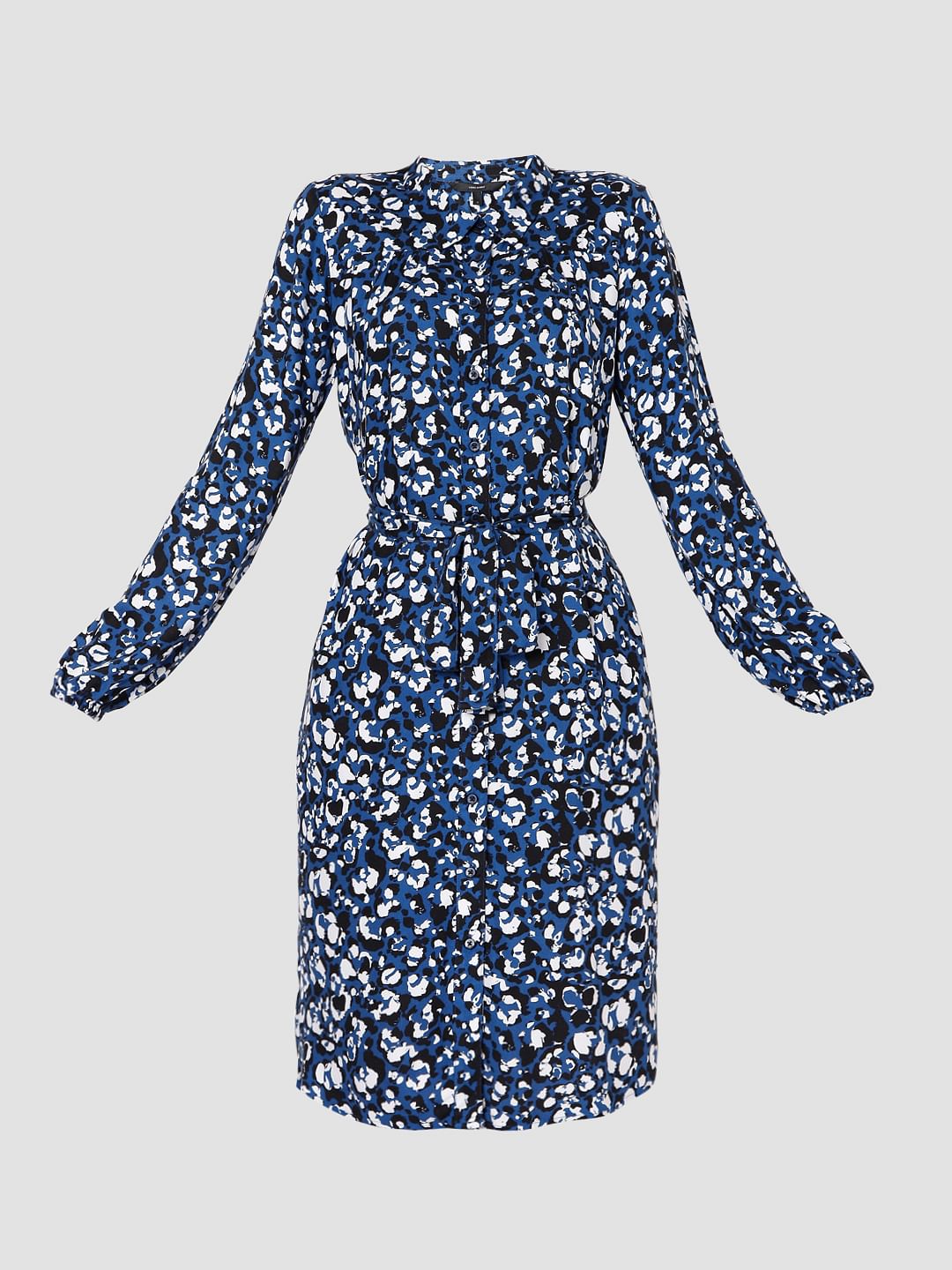 Blue Abstract Print Shirt Dress