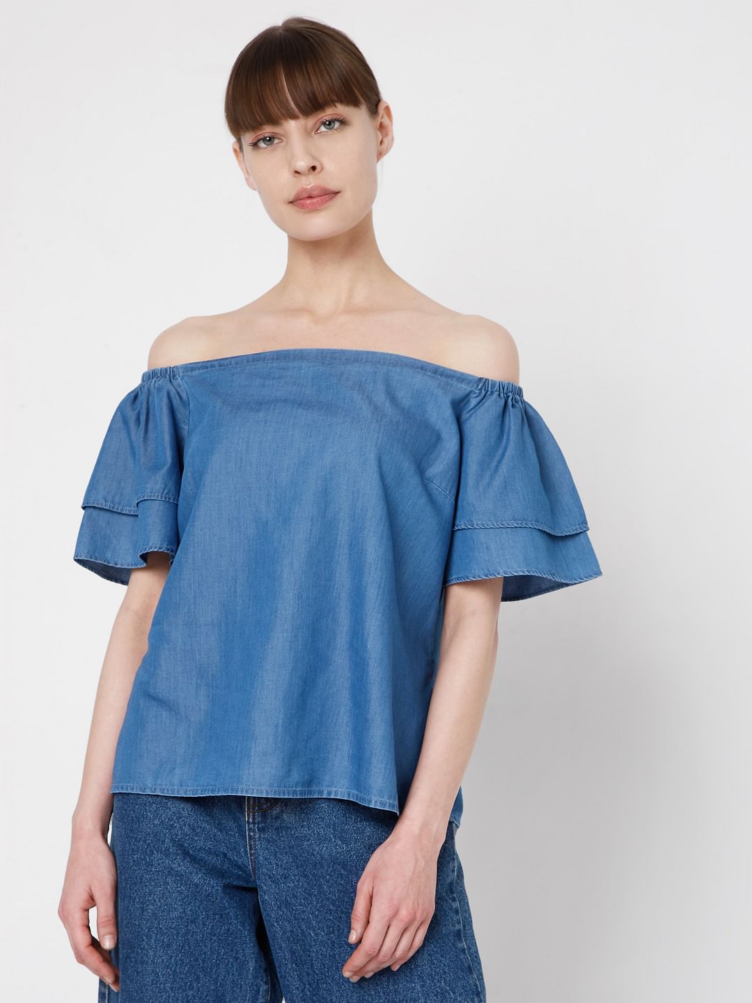 Blue Denim Off Shoulder Top