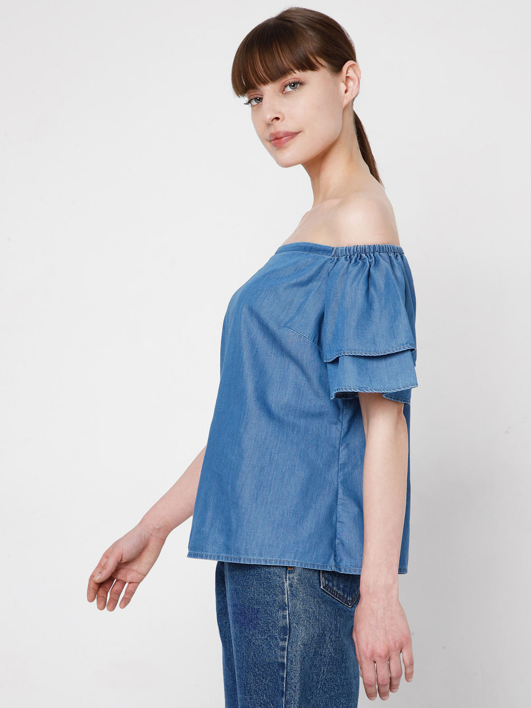 Blue Denim Off Shoulder Top