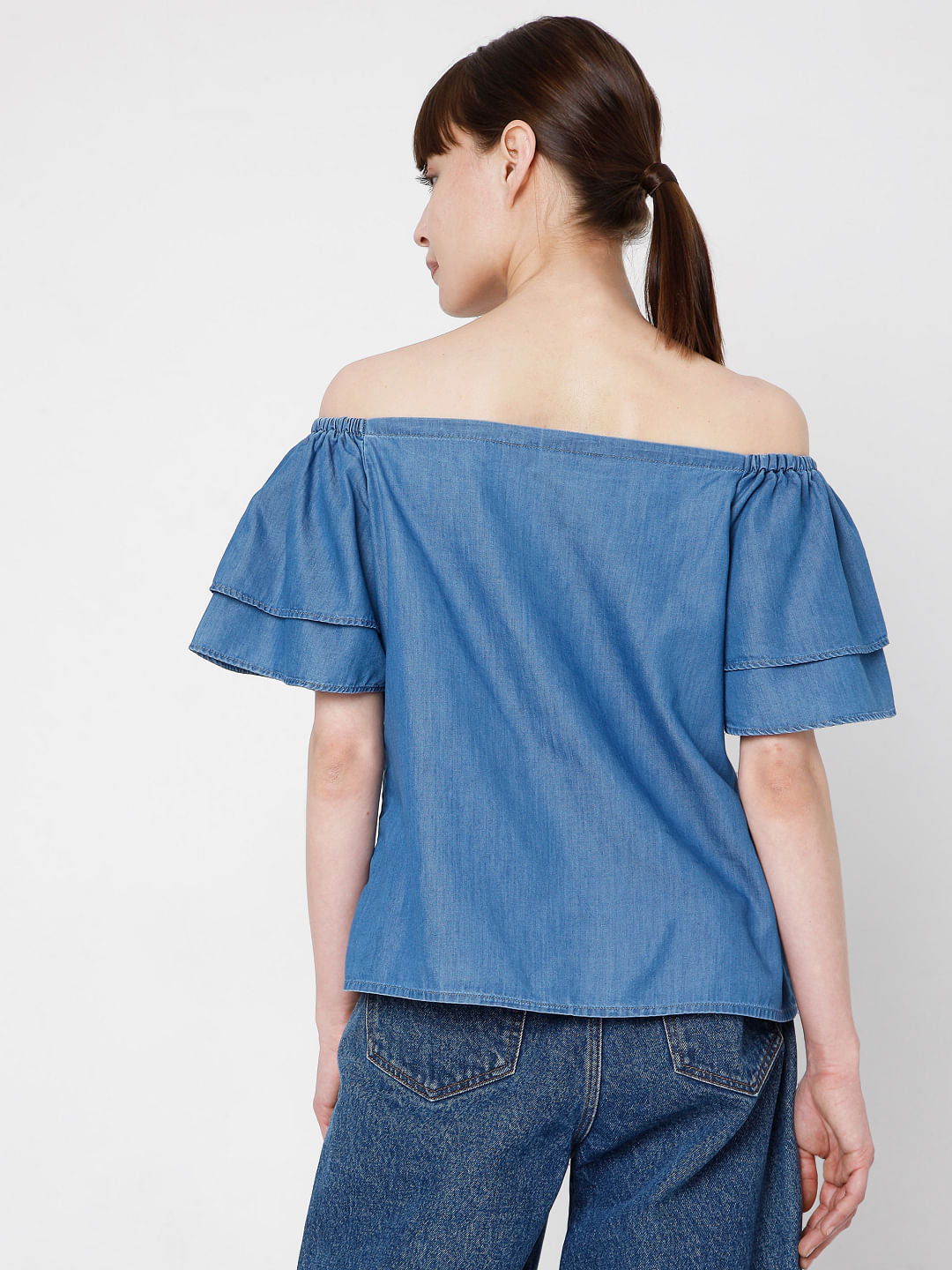 Blue Denim Off Shoulder Top