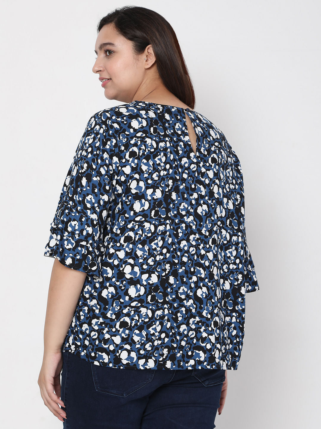 Curve Blue Abstract Print Top
