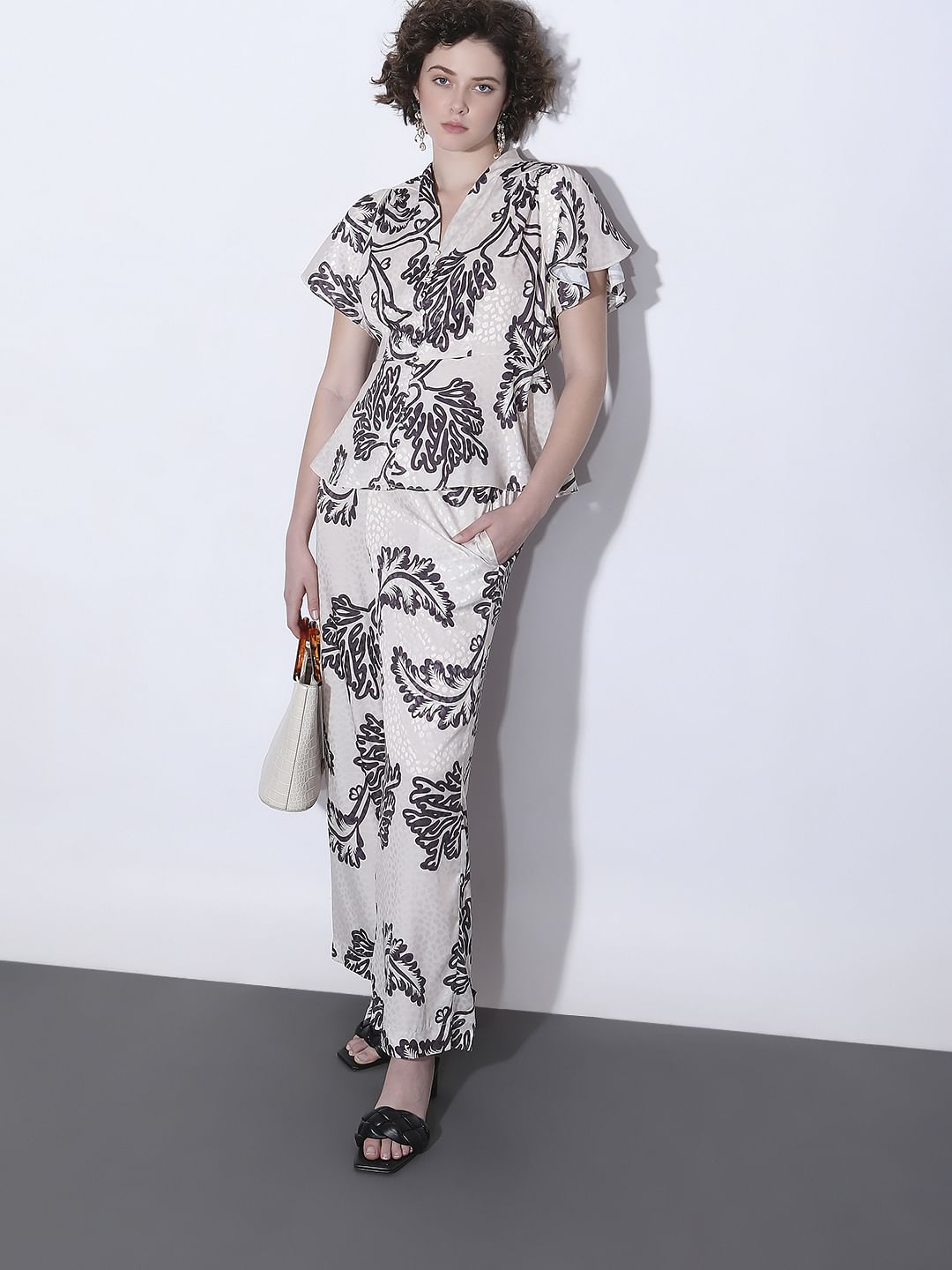 Off-White Abstract Print Co-Ord Set Top