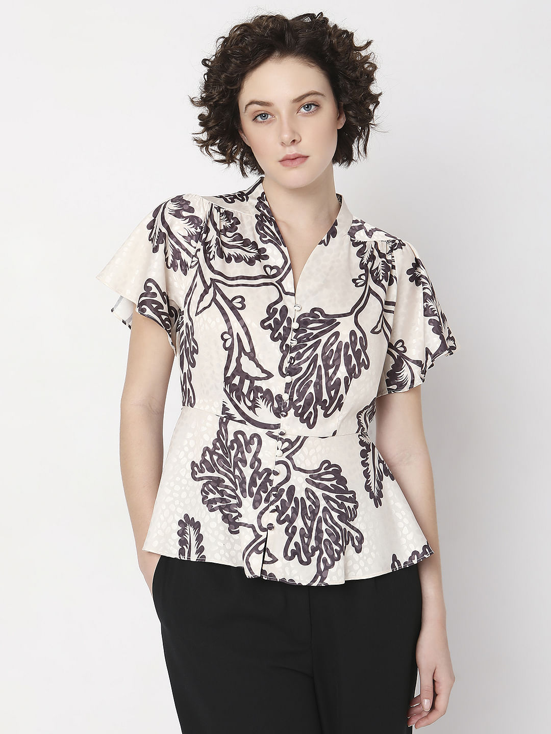 Off-White Abstract Print Co-Ord Set Top