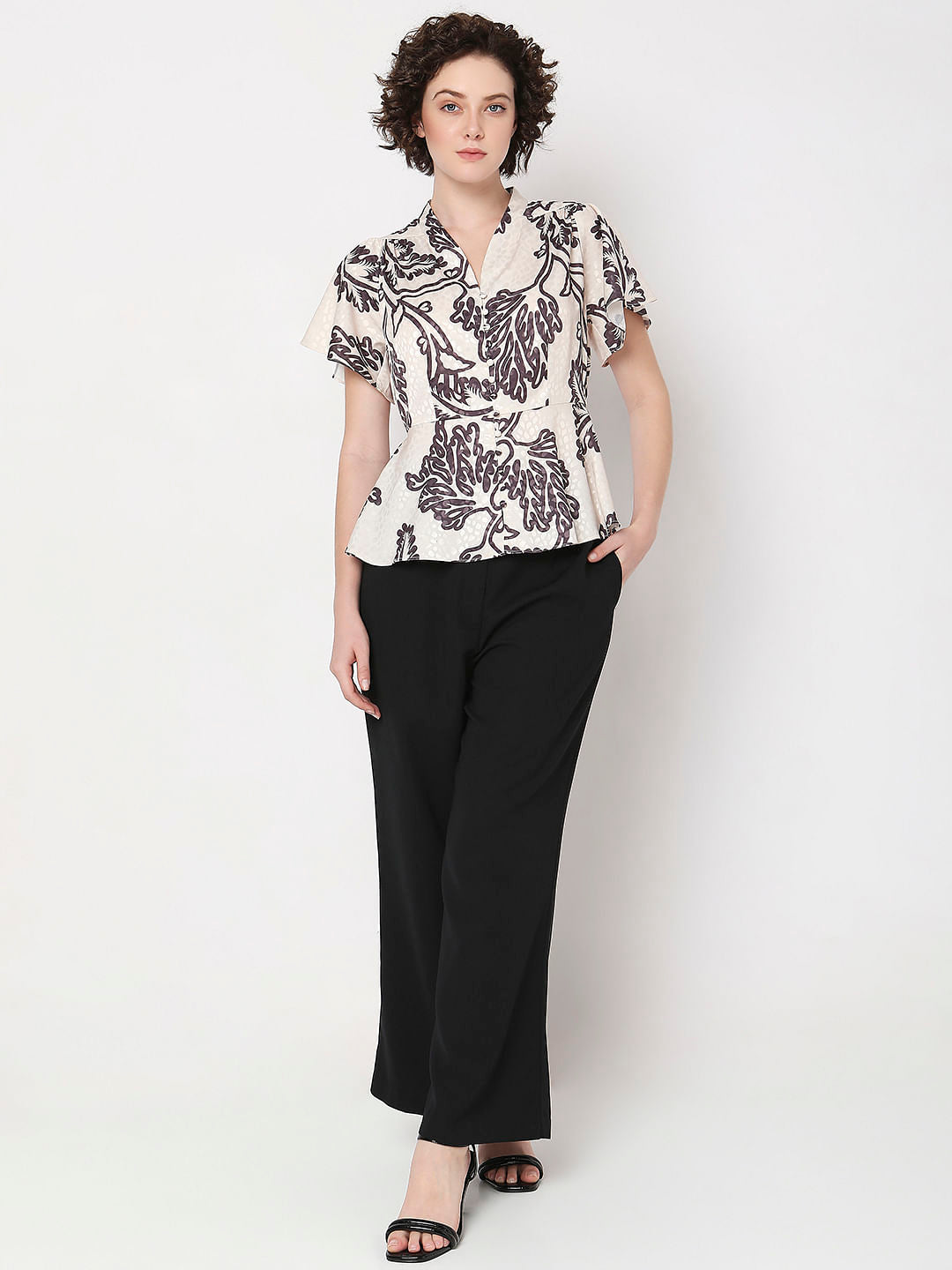 Off-White Abstract Print Co-Ord Set Top