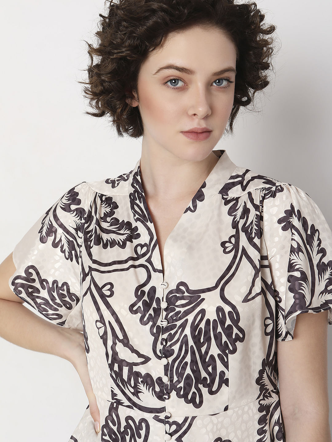 Off-White Abstract Print Co-Ord Set Top
