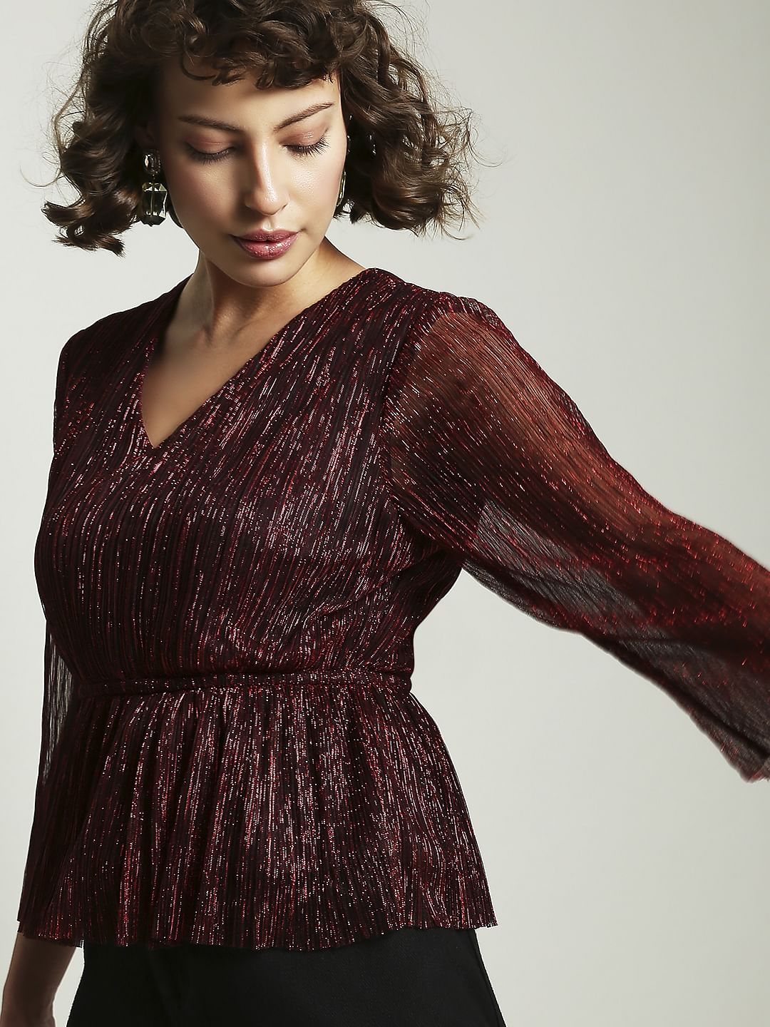 Red Textured Lurex Top