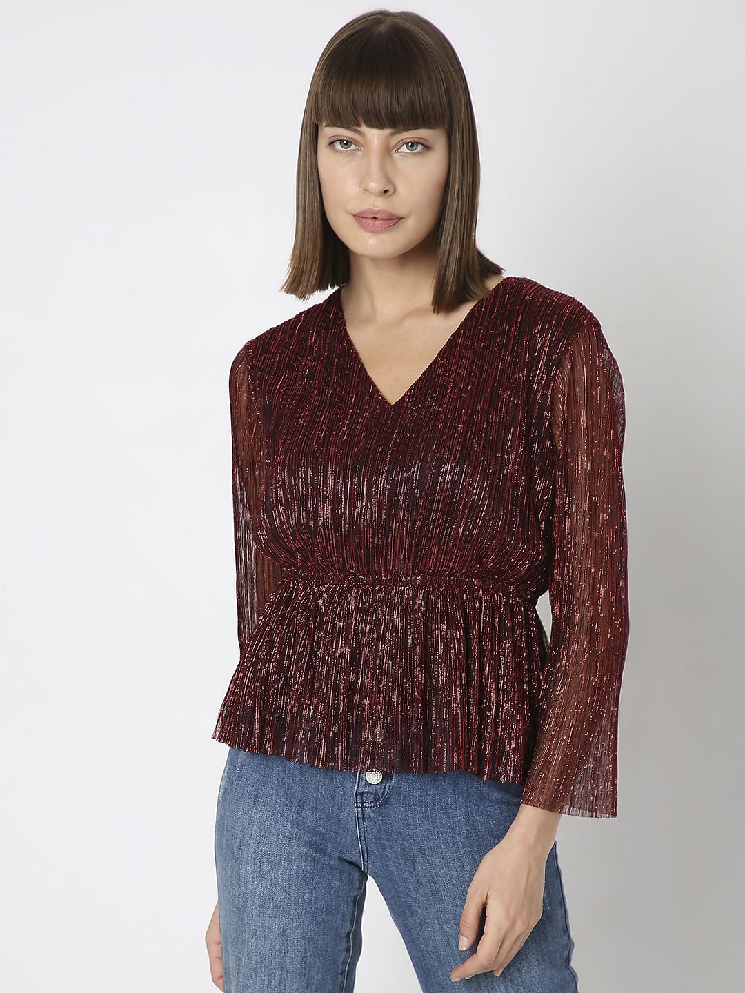 Red Textured Lurex Top