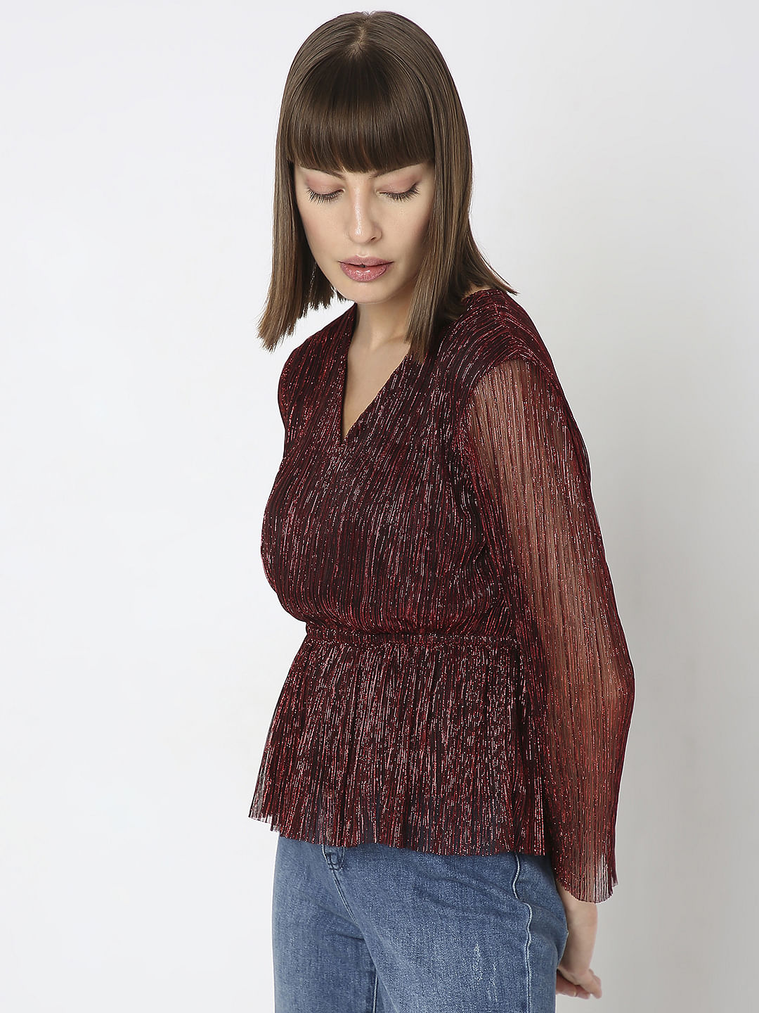 Red Textured Lurex Top