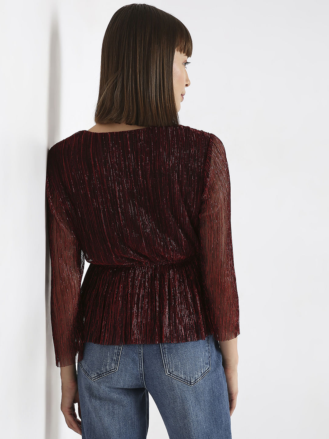 Red Textured Lurex Top