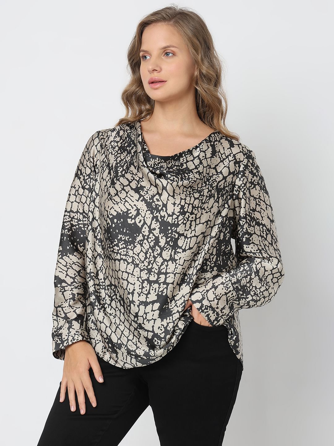 Curve Silver Animal Print Top