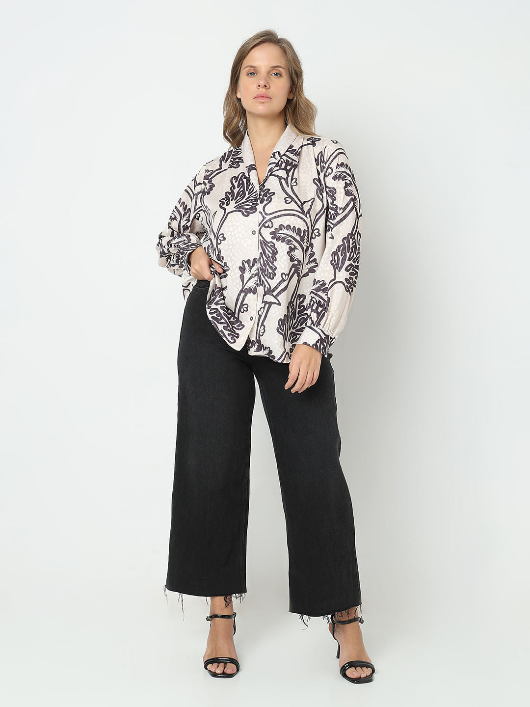 Curve Off-White Printed Satin Top