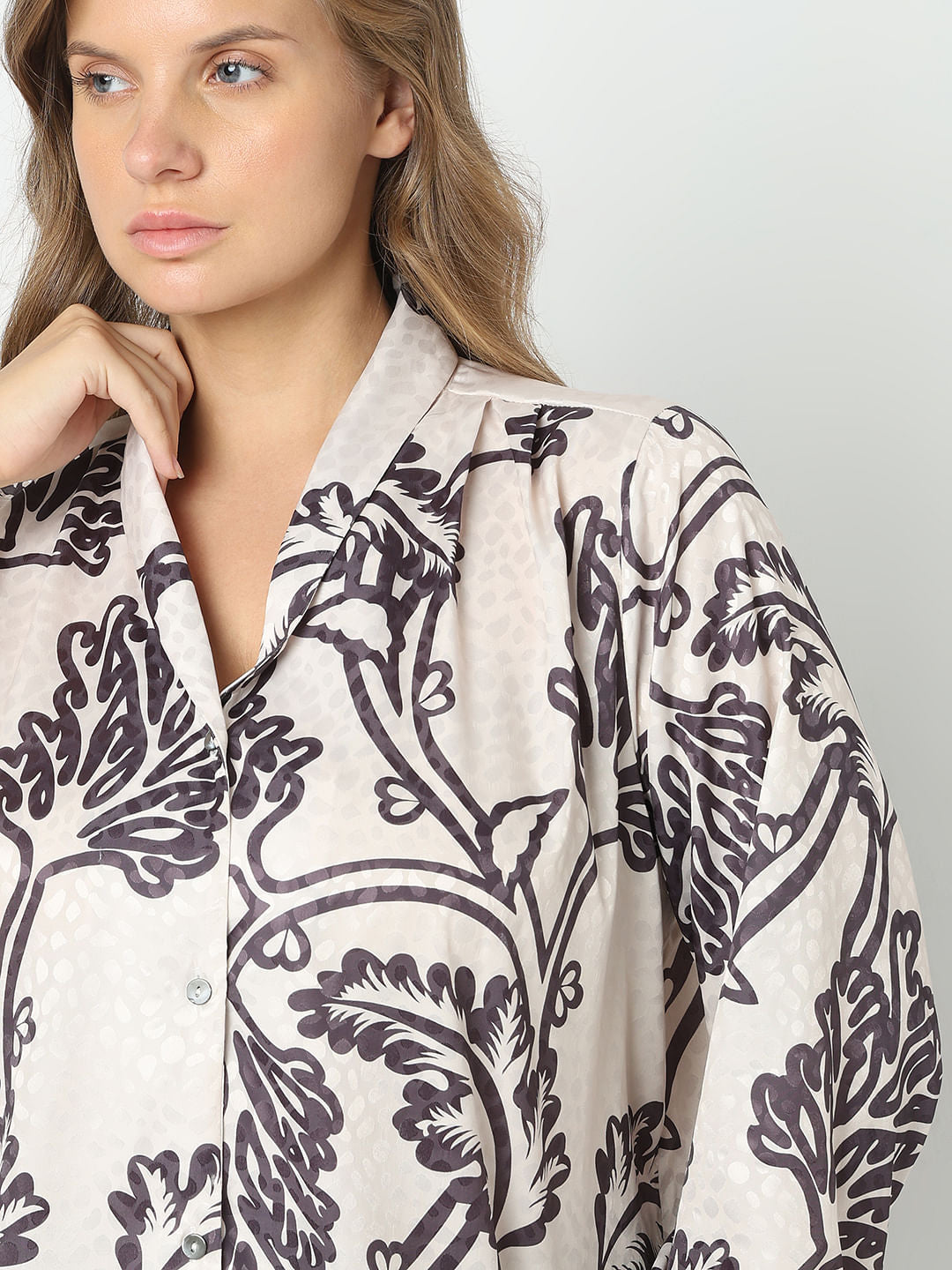 Curve Off-White Printed Satin Top