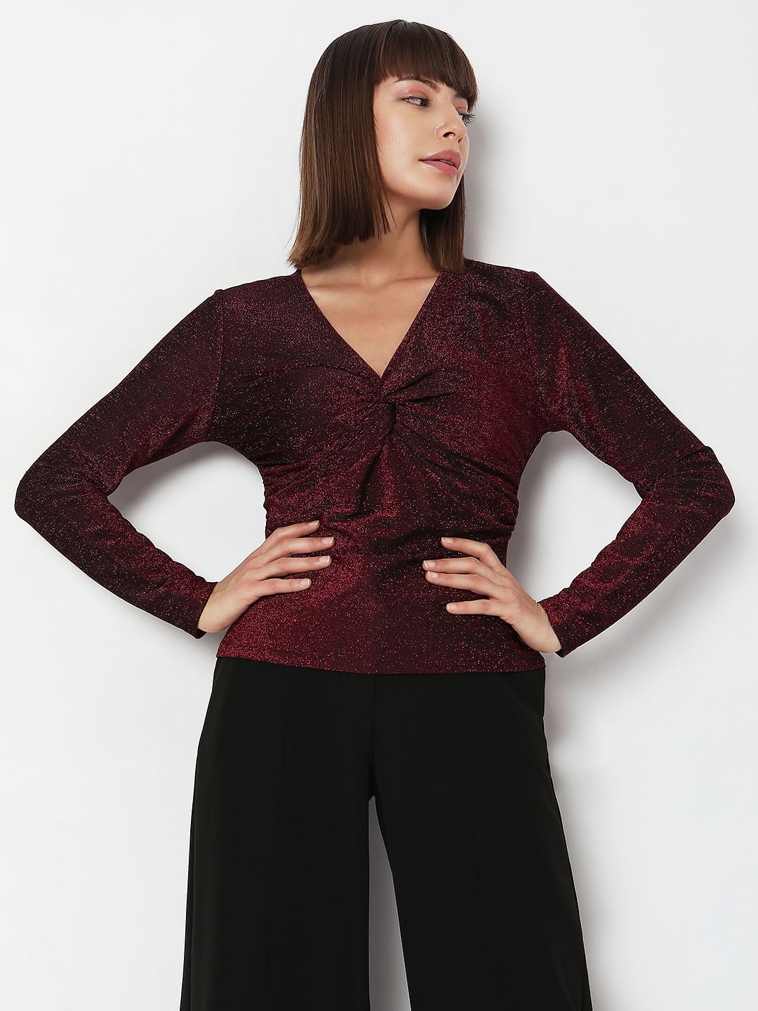 Wine Red Shimmer Lurex Top