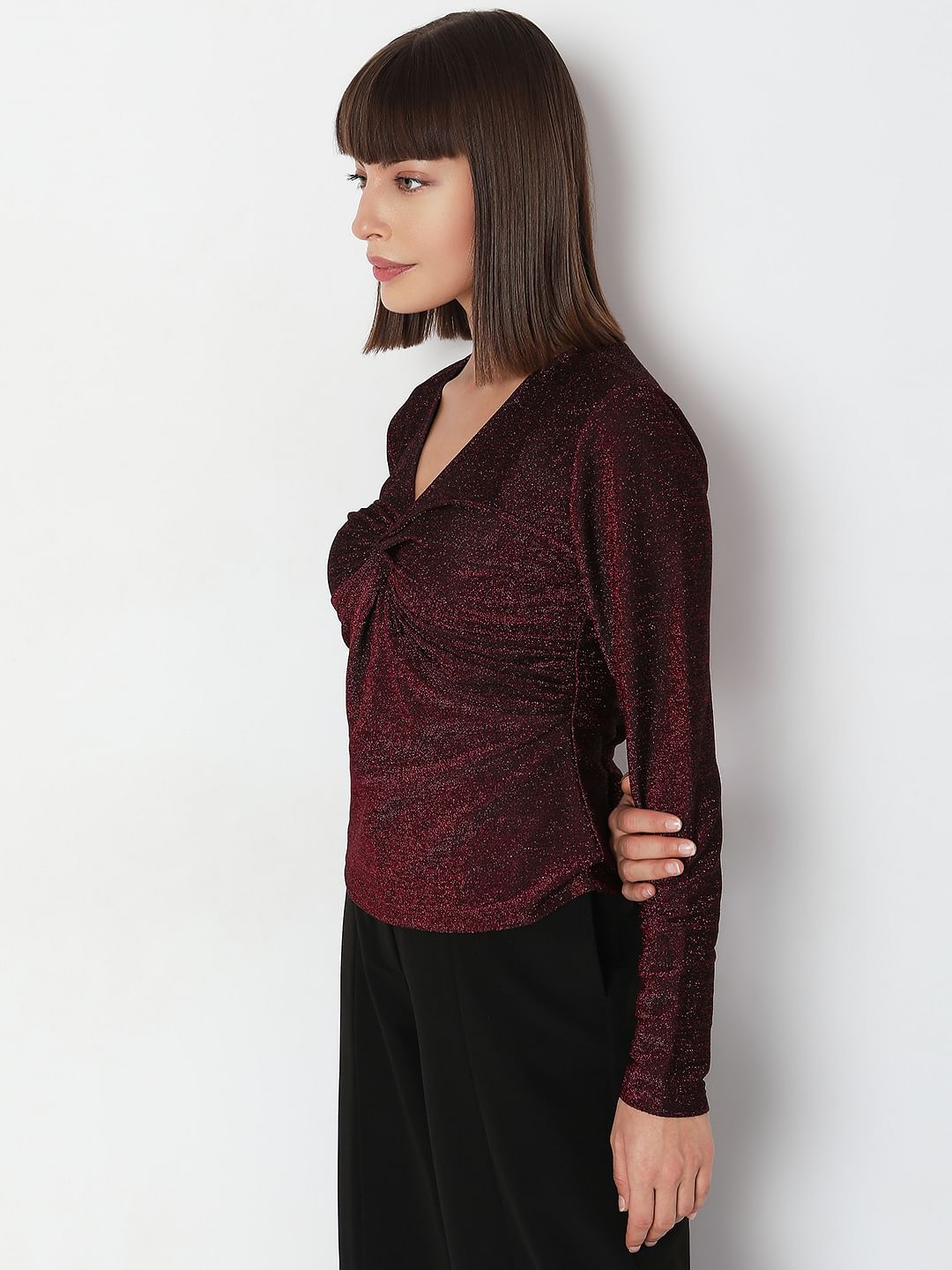 Wine Red Shimmer Lurex Top