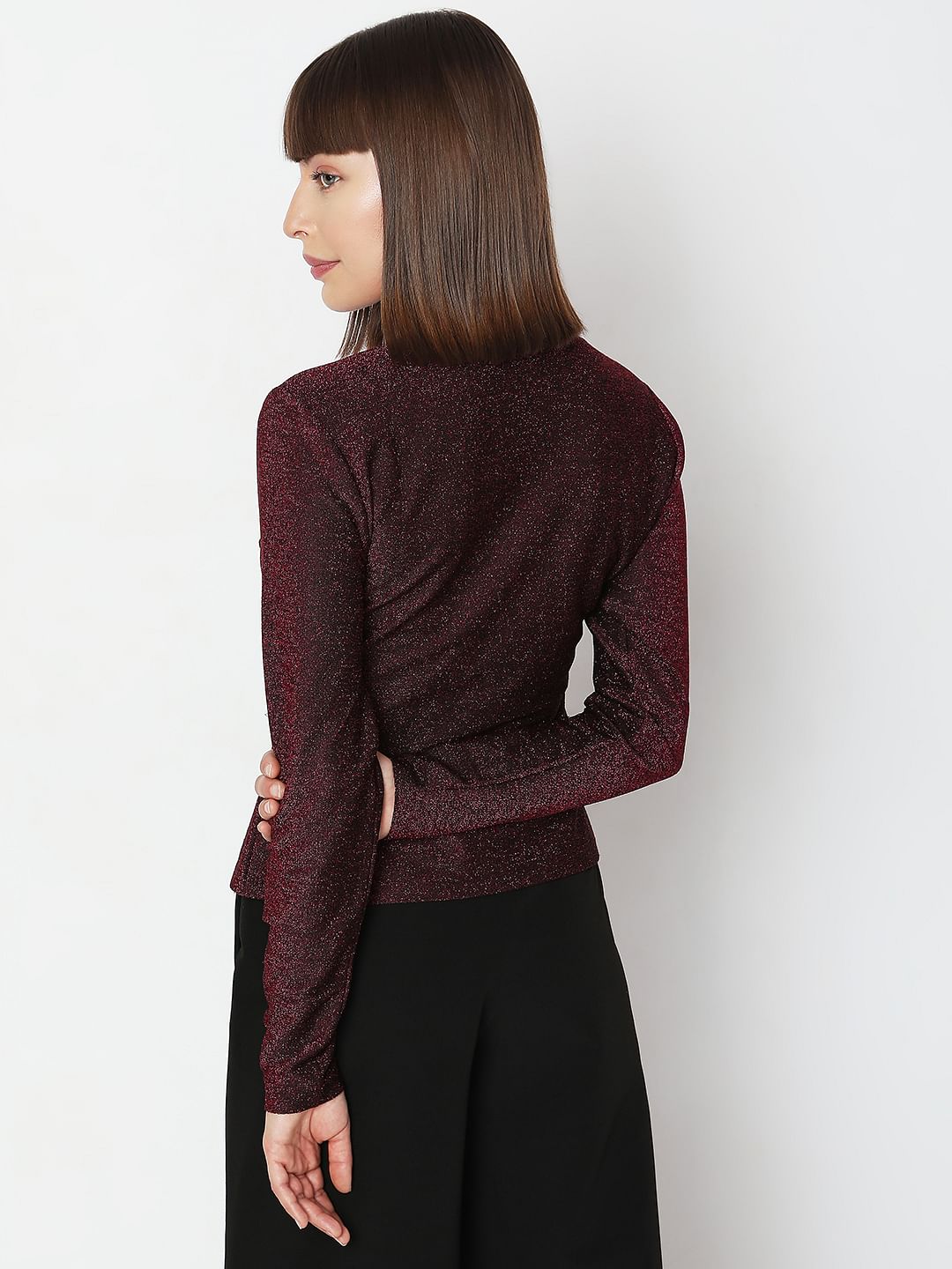 Wine Red Shimmer Lurex Top