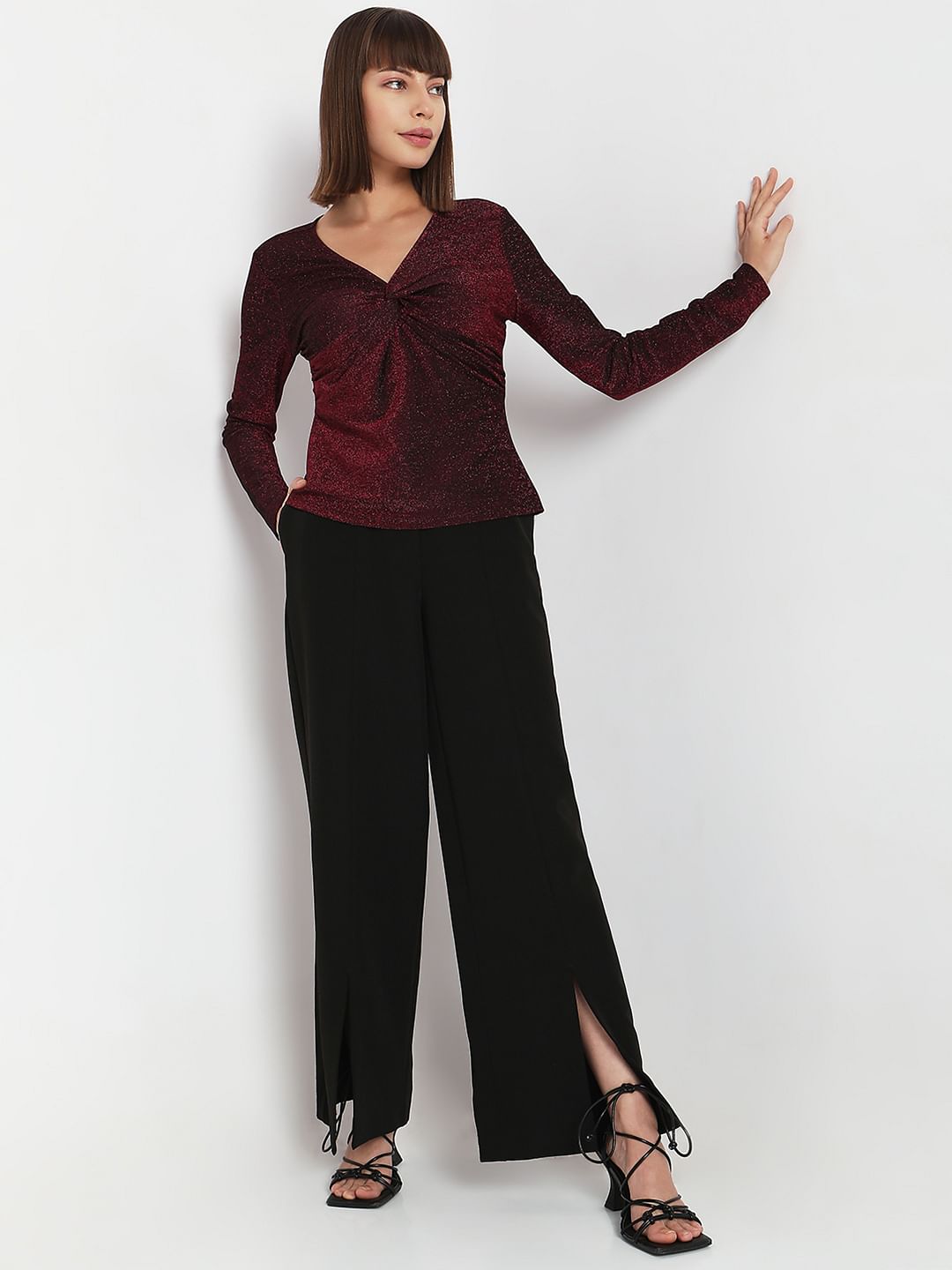 Wine Red Shimmer Lurex Top