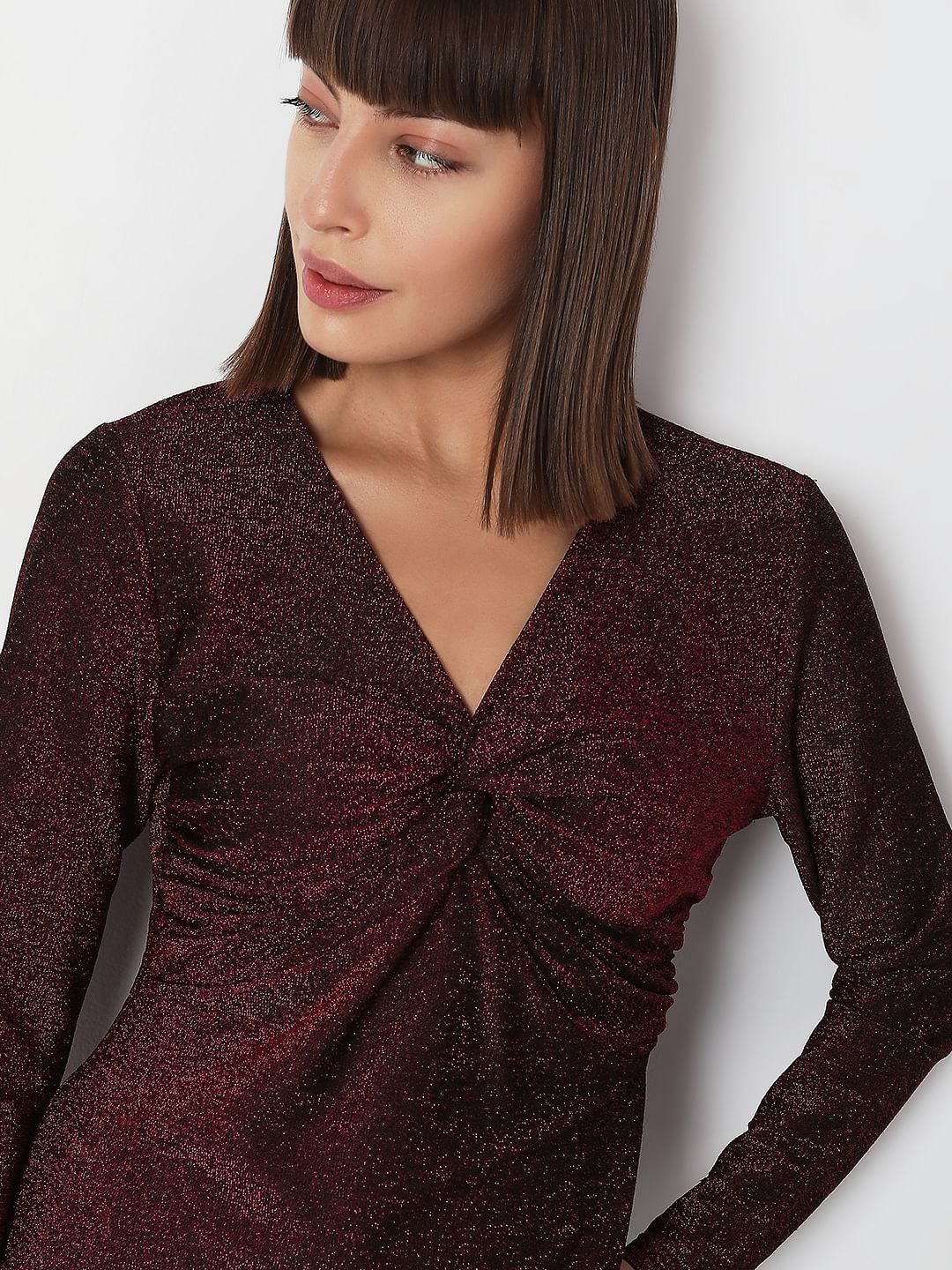 Wine Red Shimmer Lurex Top