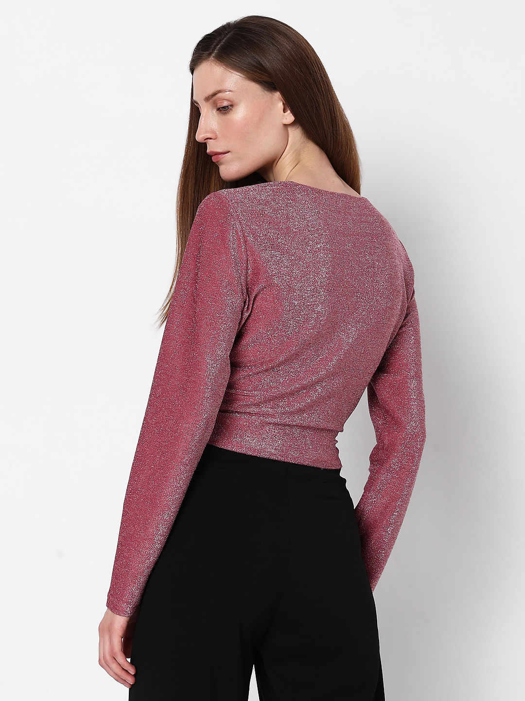 Pink Lurex Knit Wrap Top
