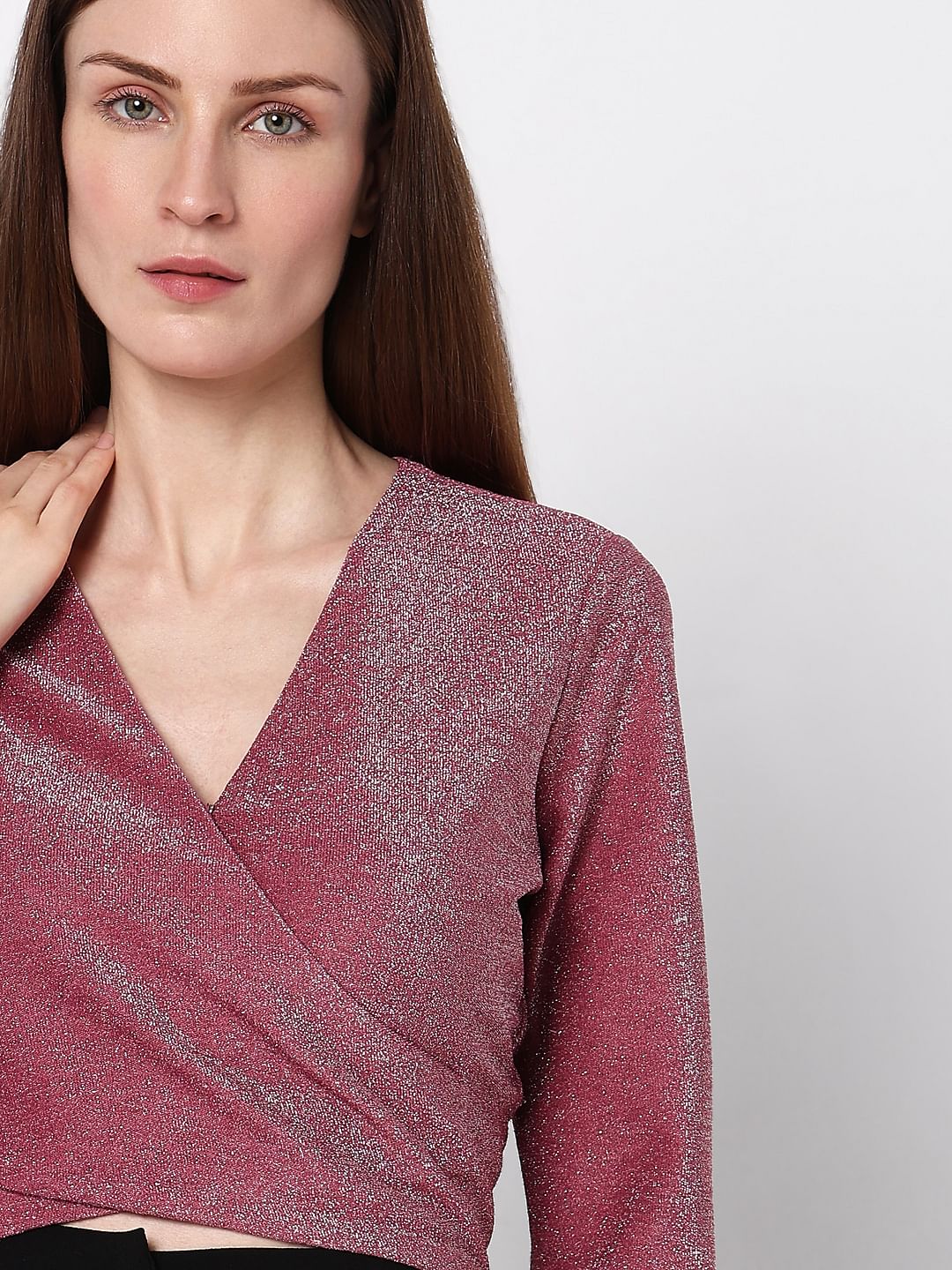 Pink Lurex Knit Wrap Top