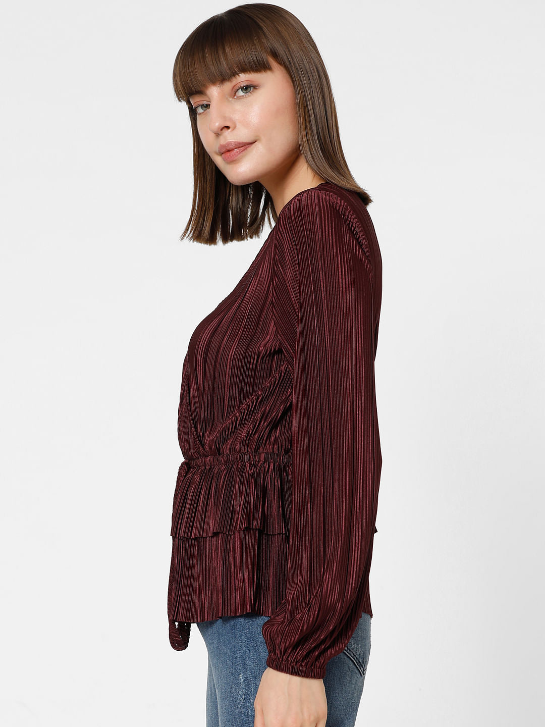 Wine Red Front Wrap Co-Ord Set Top