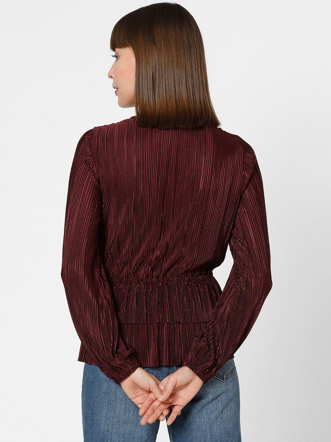 Wine Red Front Wrap Co-Ord Set Top