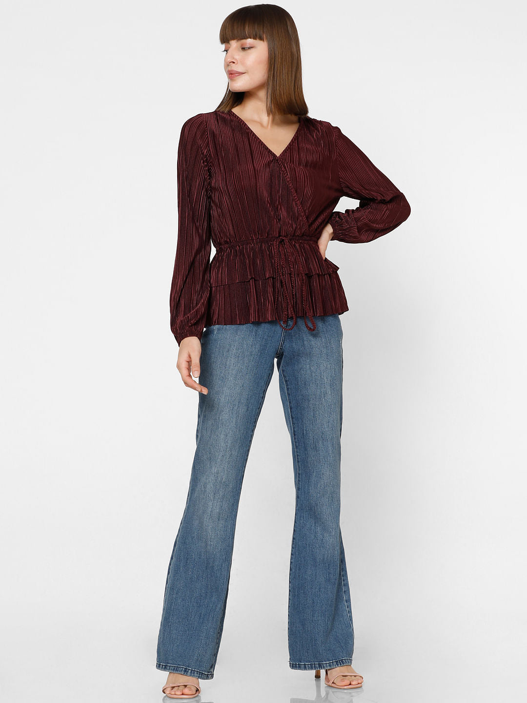 Wine Red Front Wrap Co-Ord Set Top