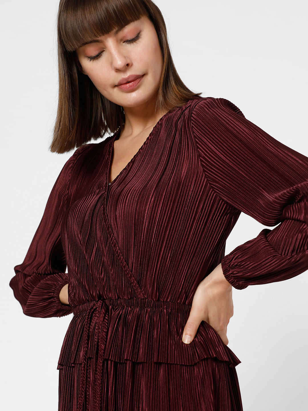 Wine Red Front Wrap Co-Ord Set Top