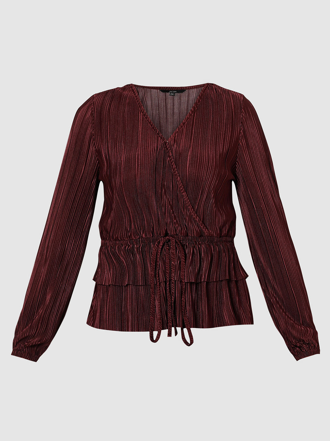 Wine Red Front Wrap Co-Ord Set Top