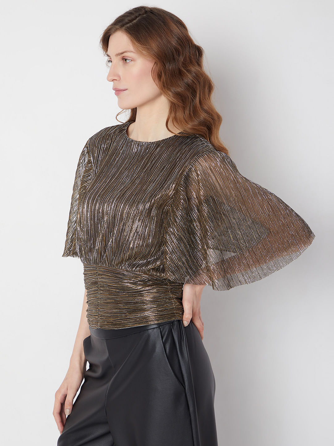 Brown Metallic Lurex Top
