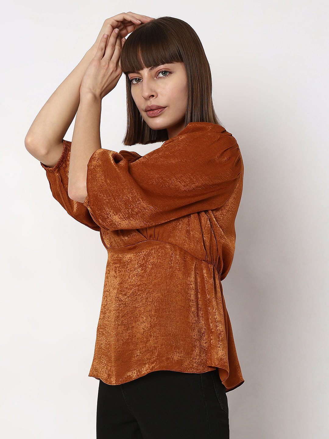 Copper Velvet Satin Wrap Top