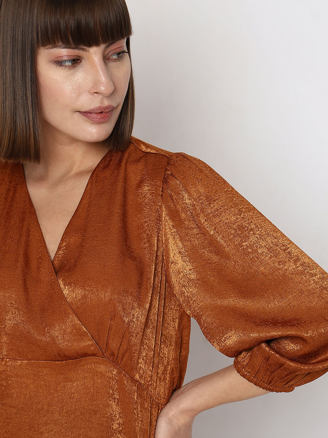 Copper Velvet Satin Wrap Top