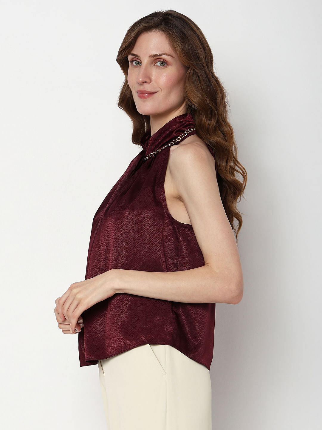 Maroon Satin Halter Neck Top