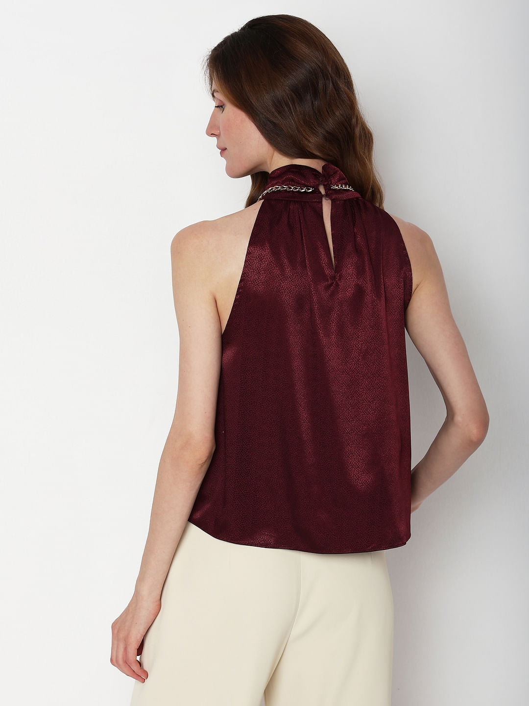 Maroon Satin Halter Neck Top