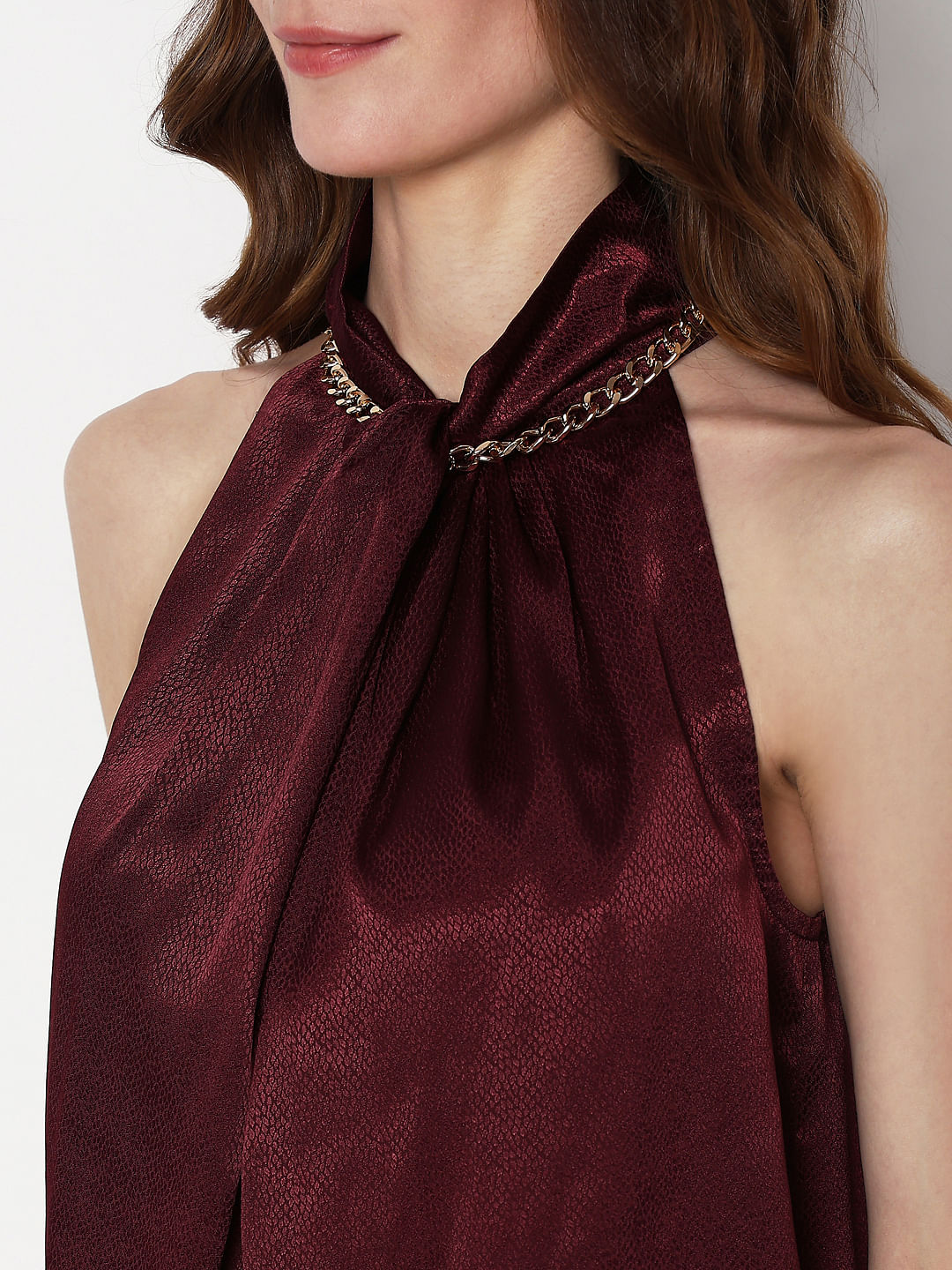 Maroon Satin Halter Neck Top