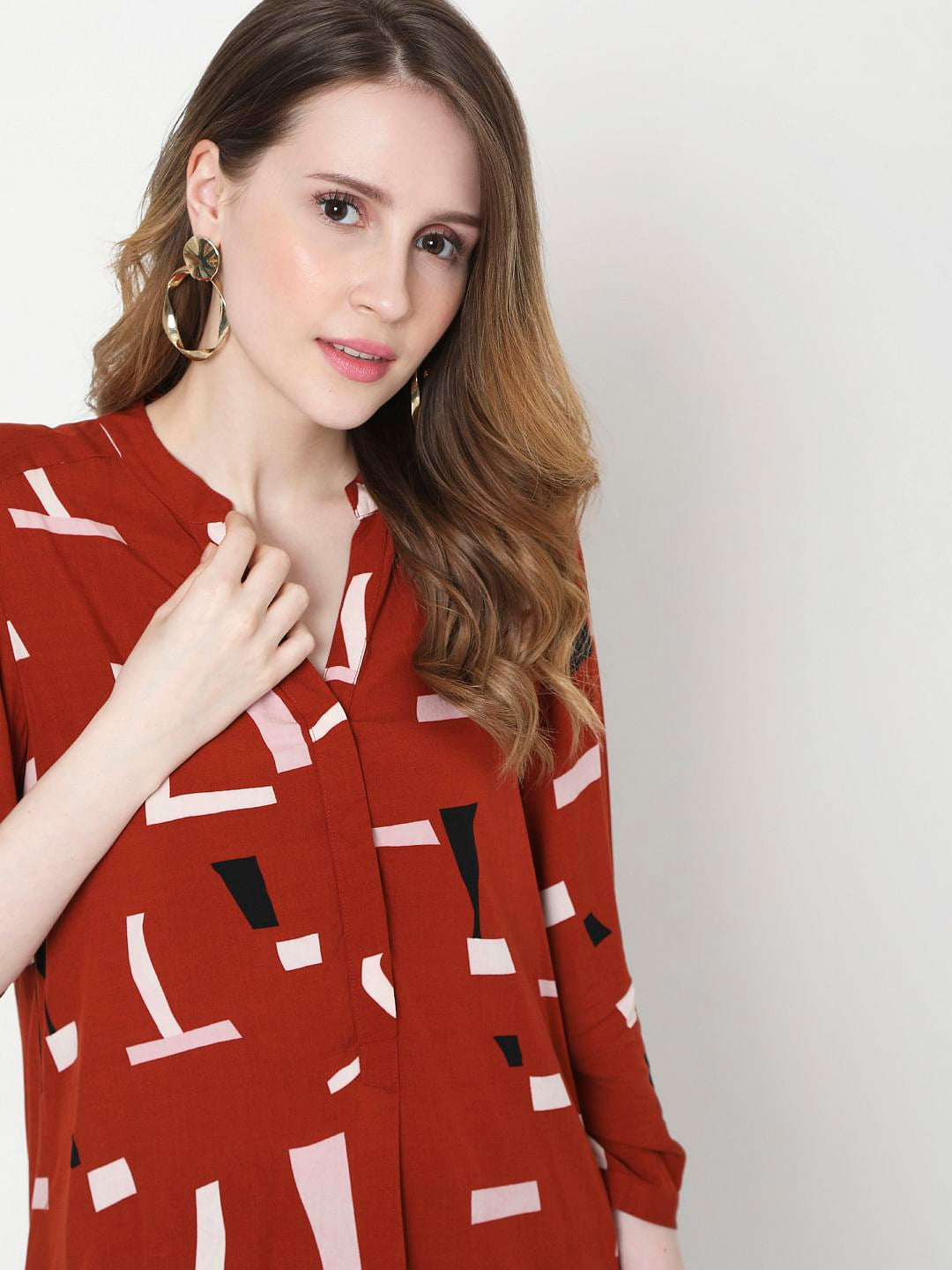 Red Abstract Print Top