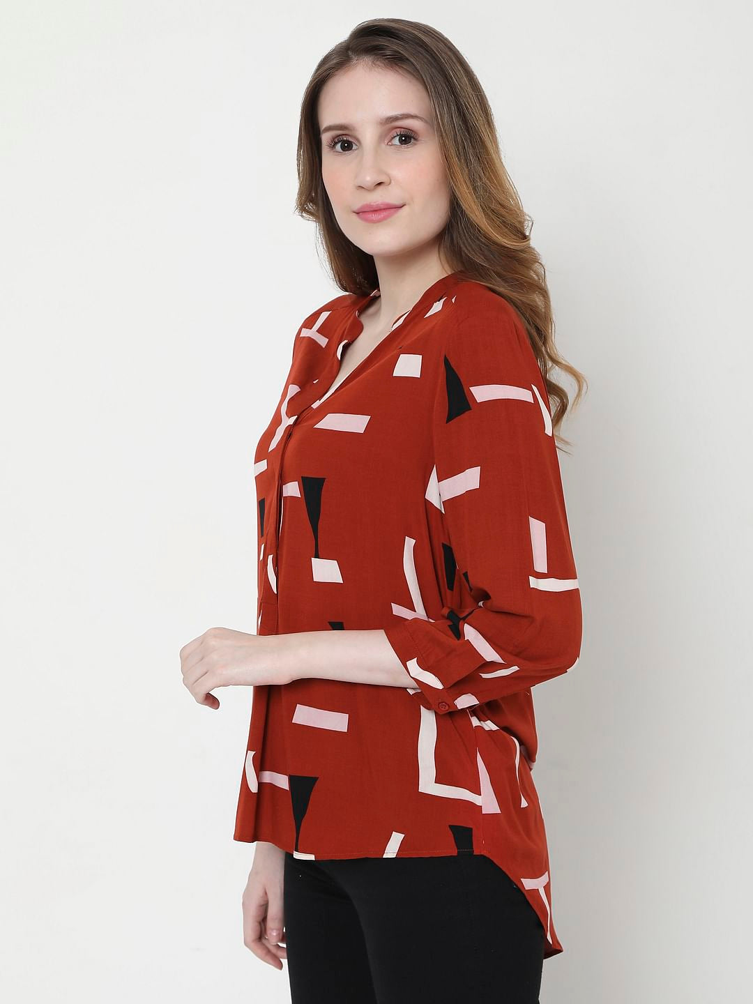 Red Abstract Print Top