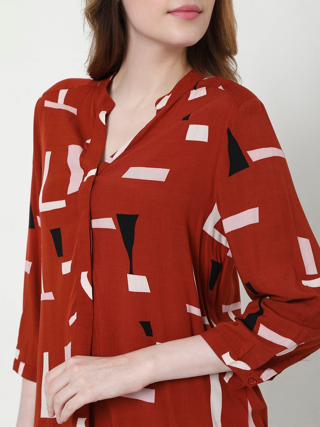 Red Abstract Print Top