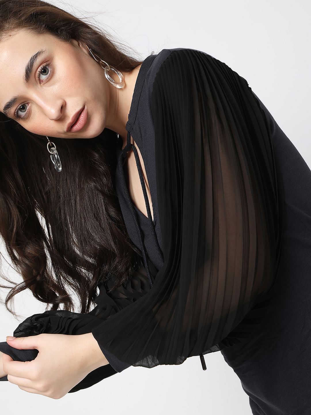 Black Puff Sleeves Top