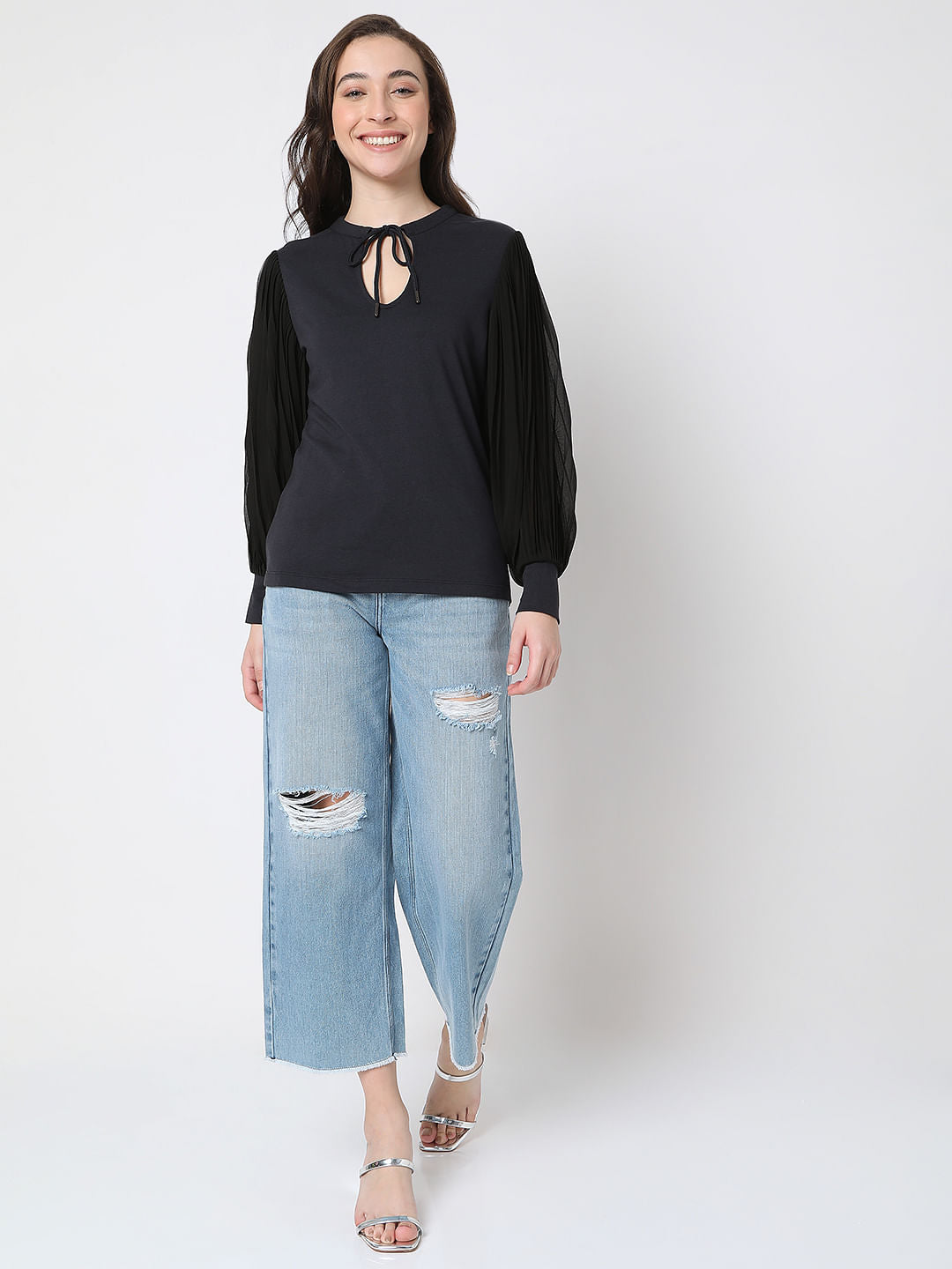 Black Puff Sleeves Top
