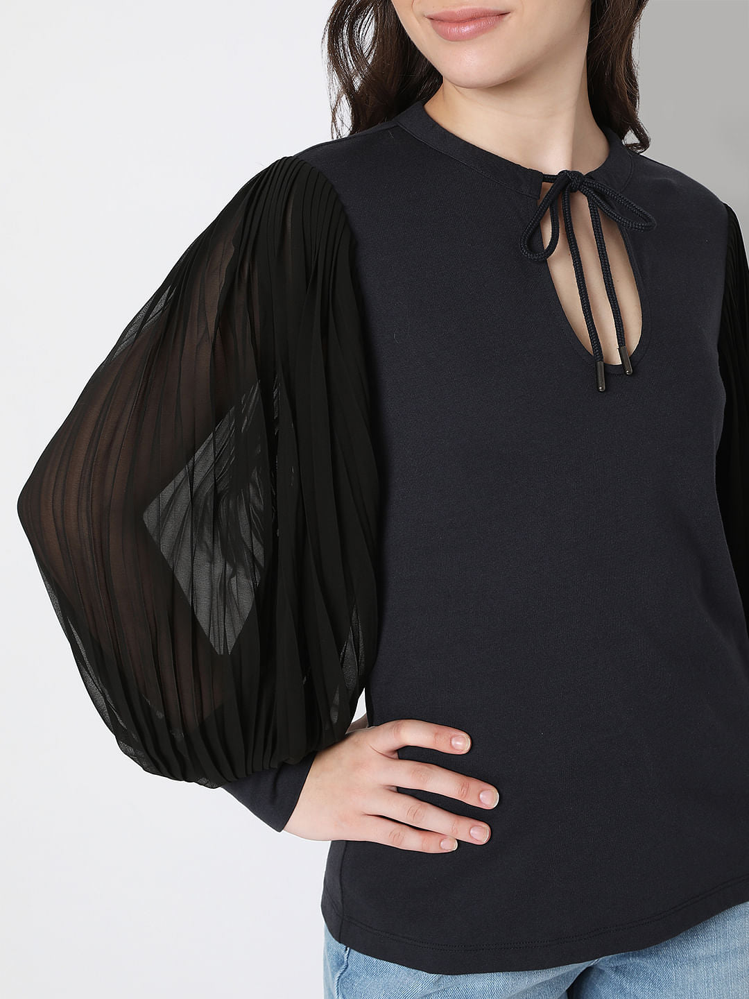 Black Puff Sleeves Top