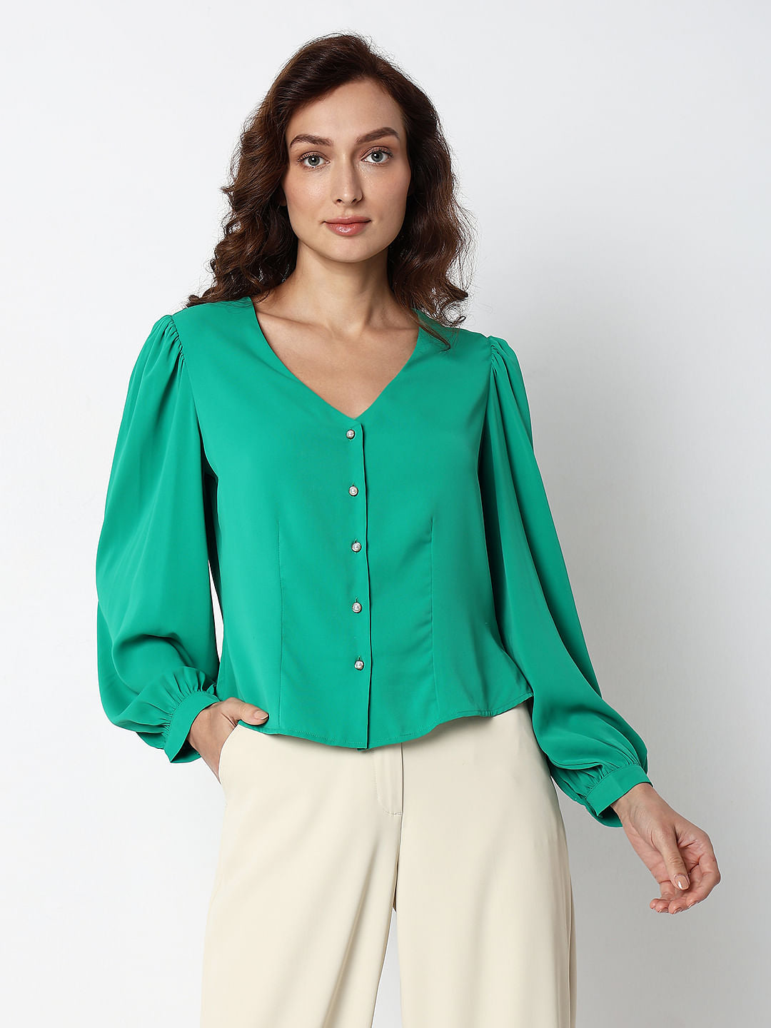 Green V-Neck Top