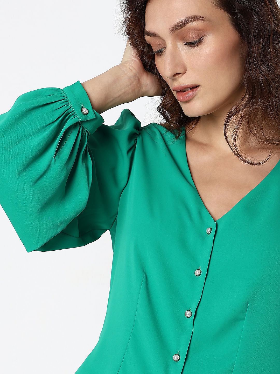 Green V-Neck Top