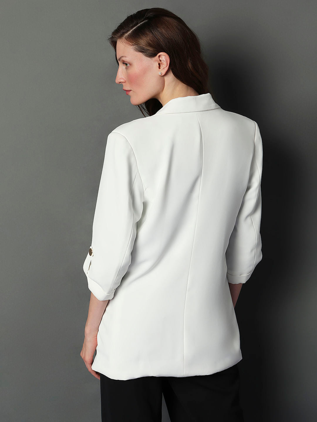 White 3/4Th Sleeves Formal Blazer