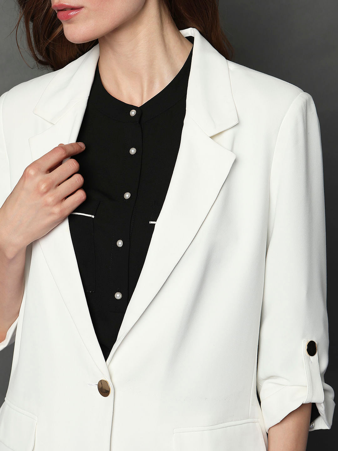 White 3/4Th Sleeves Formal Blazer