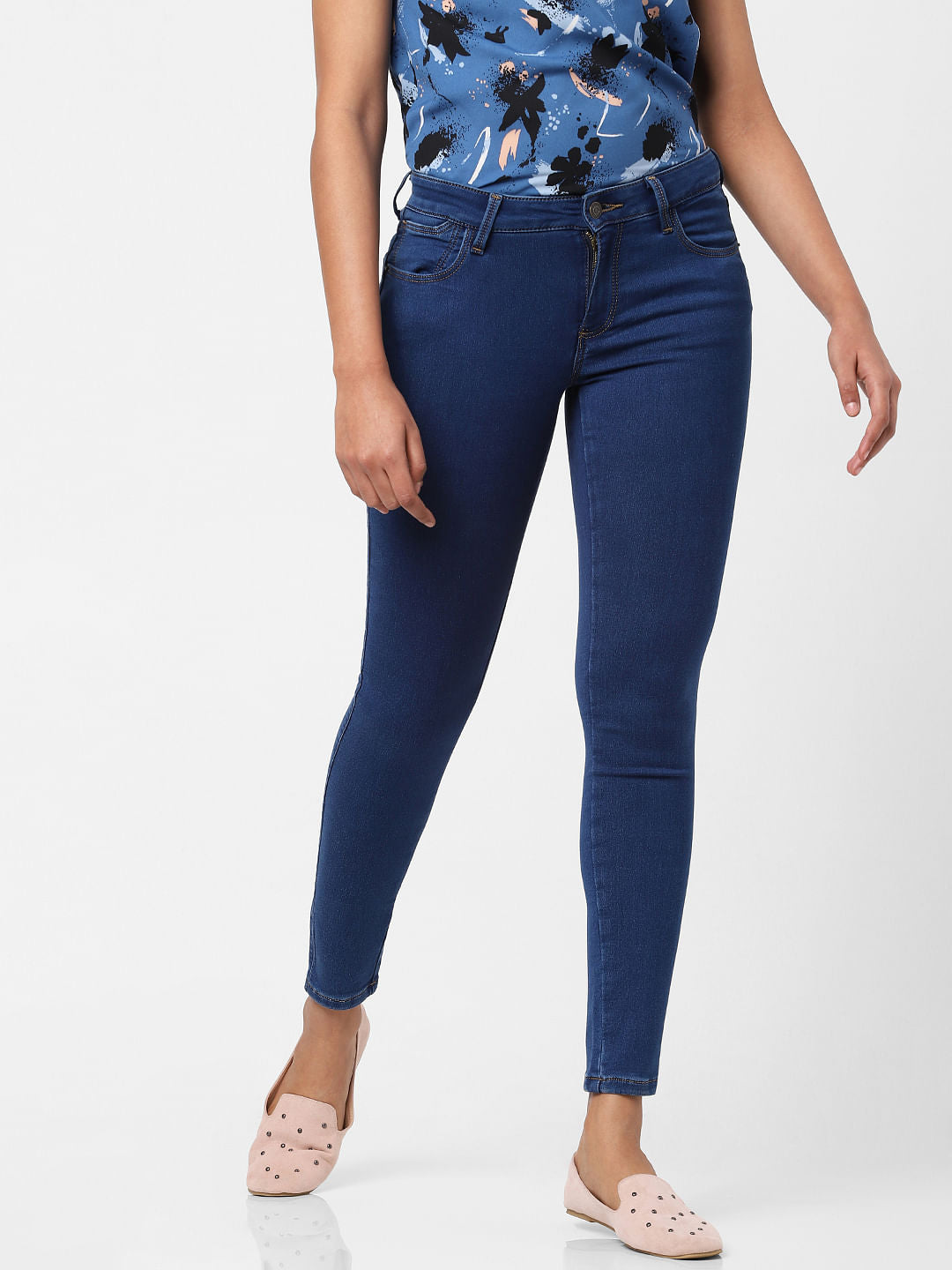Blue Mid Rise Skinny Jeggings